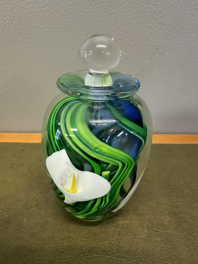 Signed Peter Raos Art Glass Perfume Bottle With Calla Lily Design Image 1++