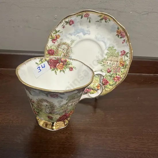 Royal Albert 'A Celebration of The Old Country Roses Garden' Teacup & Saucer. c1986 Bone China England