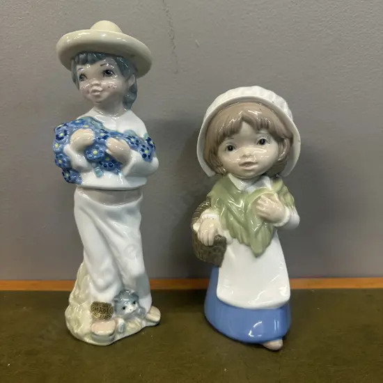  Cascades Porcelain Figurines Boy With Flowers & Girl Holding Basket