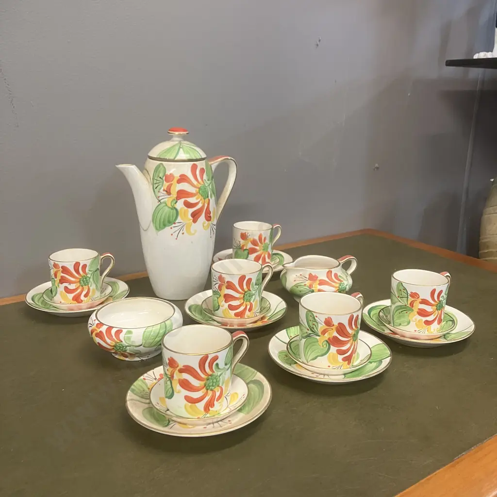 Susie Cooper Gray's Pottery Coffee Set - Floral Pattern 9122 c1930 (Complete) Image 1++