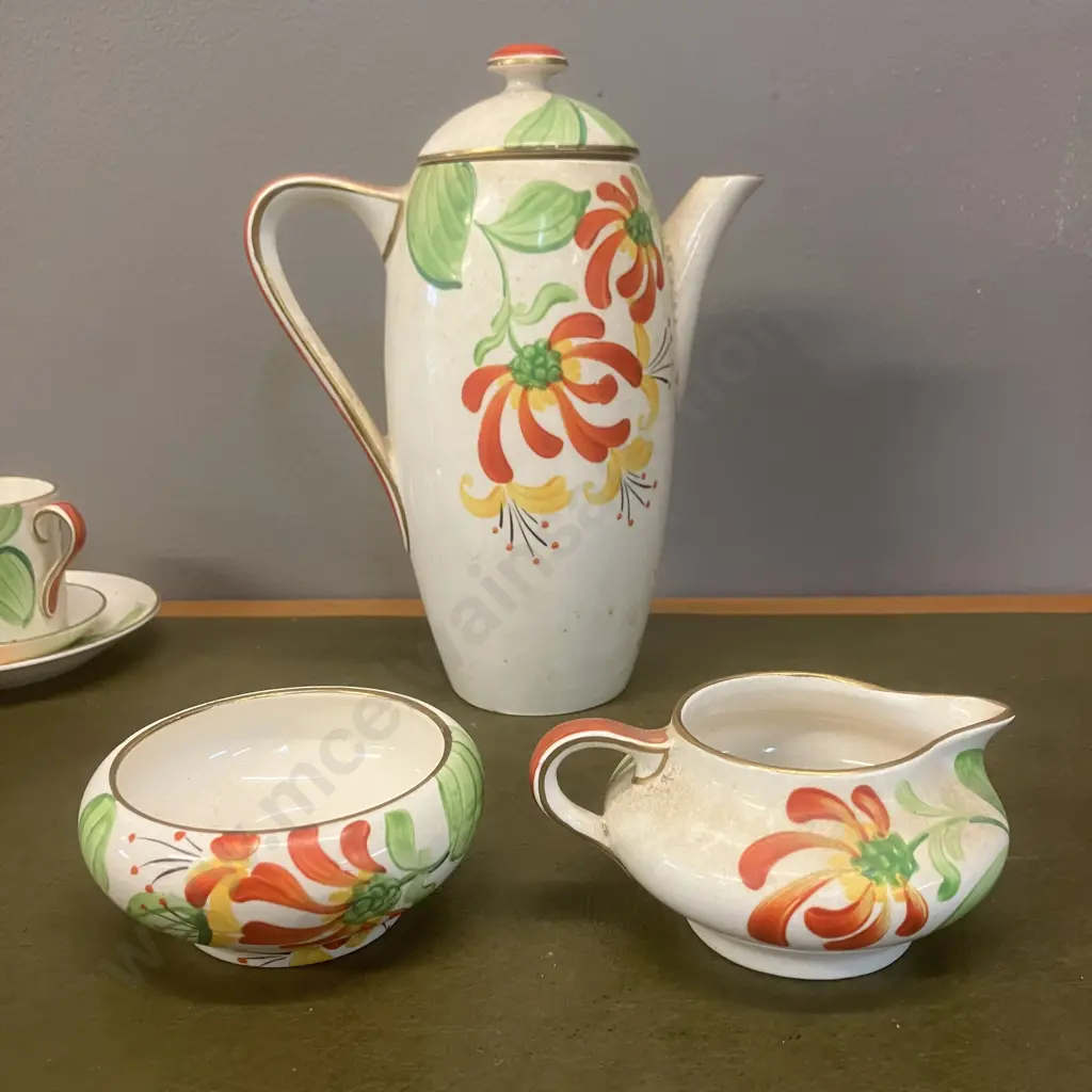 Susie Cooper Gray's Pottery Coffee Set - Floral Pattern 9122 c1930 (Complete) Image 1++