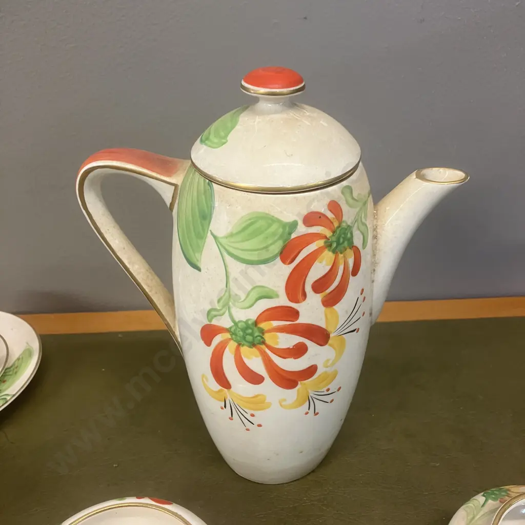 Susie Cooper Gray's Pottery Coffee Set - Floral Pattern 9122 c1930 (Complete) Image 1++