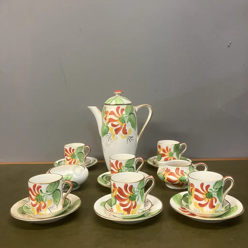Susie Cooper Gray's Pottery Coffee Set - Floral Pattern 9122 c1930 (Complete) Image 1++
