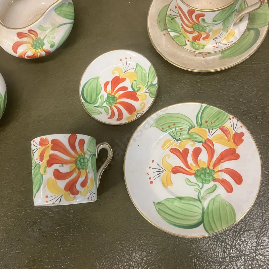 Susie Cooper Gray's Pottery Coffee Set - Floral Pattern 9122 c1930 (Complete) Image 1++