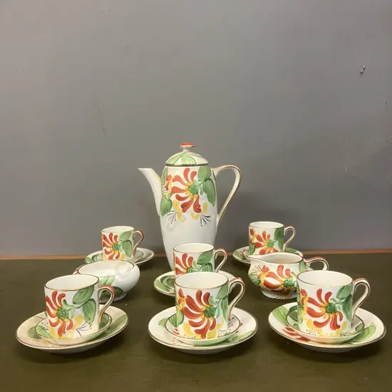 Susie Cooper Gray's Pottery Coffee Set - Floral Pattern 9122 c1930 (Complete)