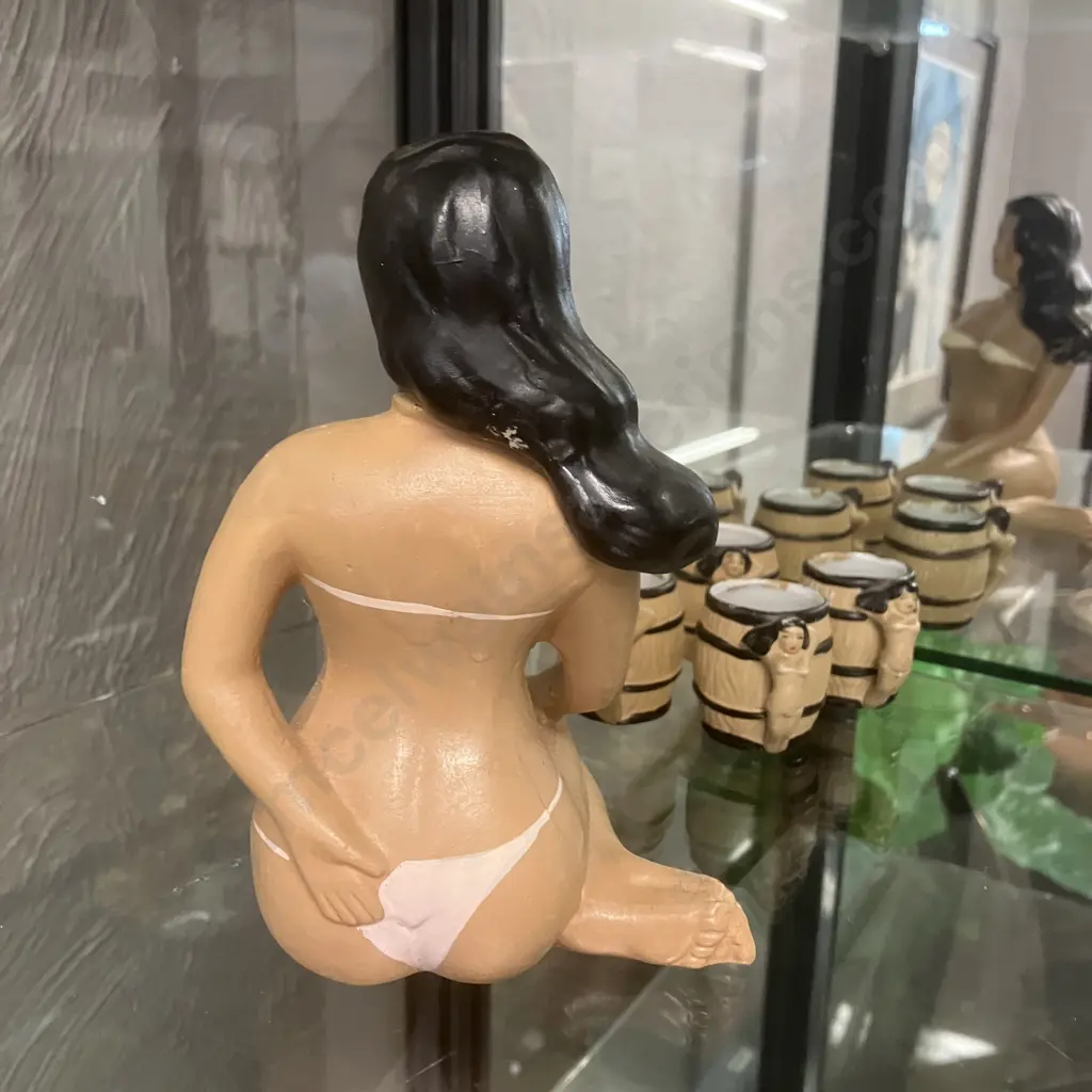 Mid Century Japan Ceramic Lady In Bikini Decanter With Six Small Cups Image 1++