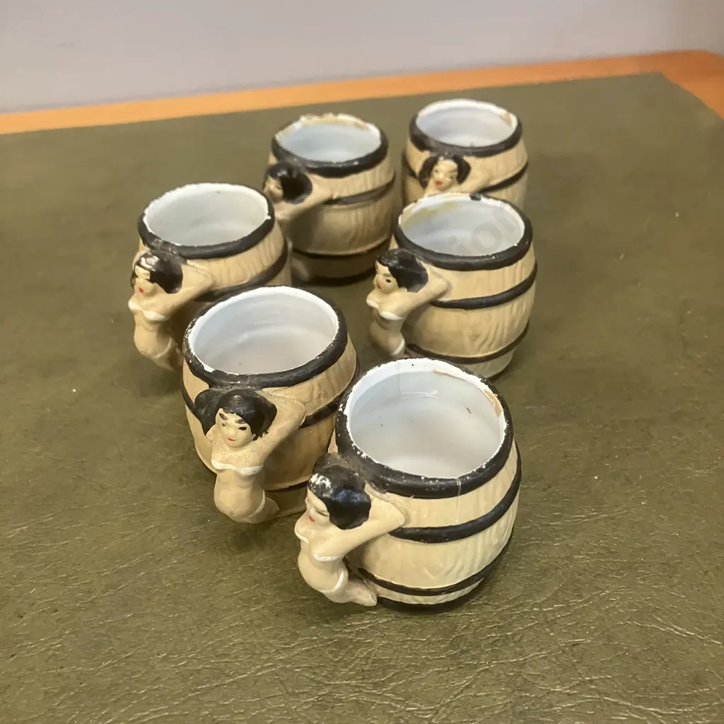 Mid Century Japan Ceramic Lady In Bikini Decanter With Six Small Cups Image 1++