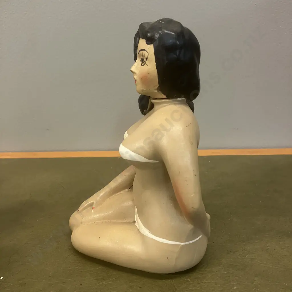 Mid Century Japan Ceramic Lady In Bikini Decanter With Five Small Cups Image 1++