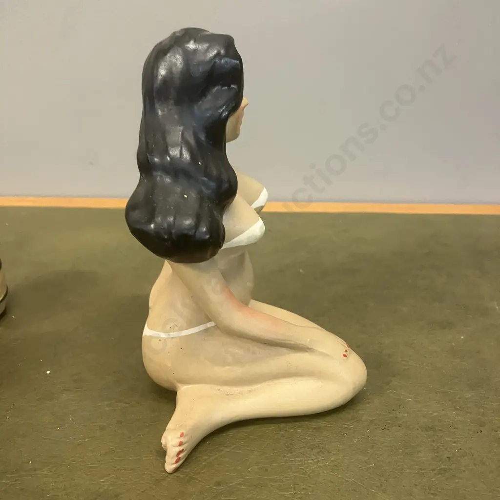 Mid Century Japan Ceramic Lady In Bikini Decanter With Five Small Cups Image 1++