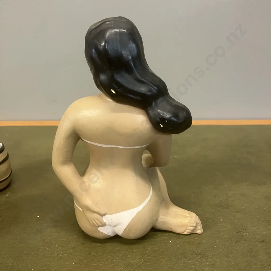 Mid Century Japan Ceramic Lady In Bikini Decanter With Five Small Cups Image 1++