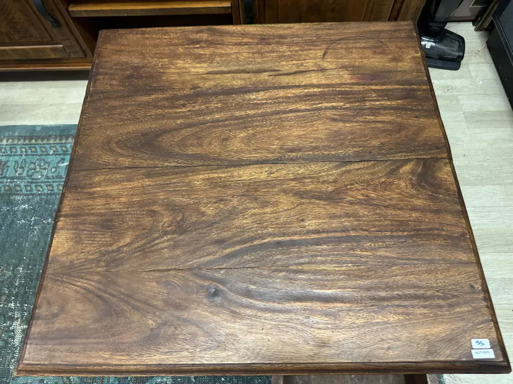 Teak 2 Drawer Square Coffee Table, Carved Legs. 43 x 76cm Image 1++