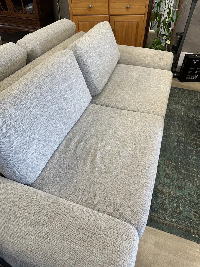 Modern White & Grey Flecked Two Seater Sofa, Square Arms. L234cm Image 1++