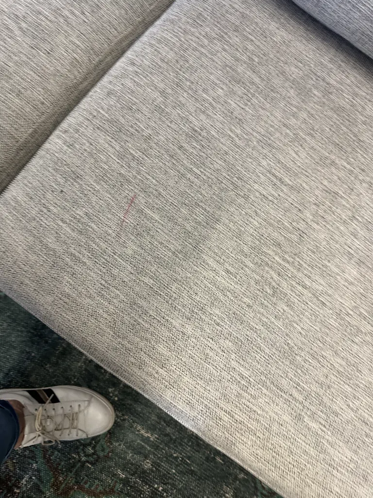 Modern White & Grey Flecked Two Seater Sofa, Square Arms. L234cm Image 1++