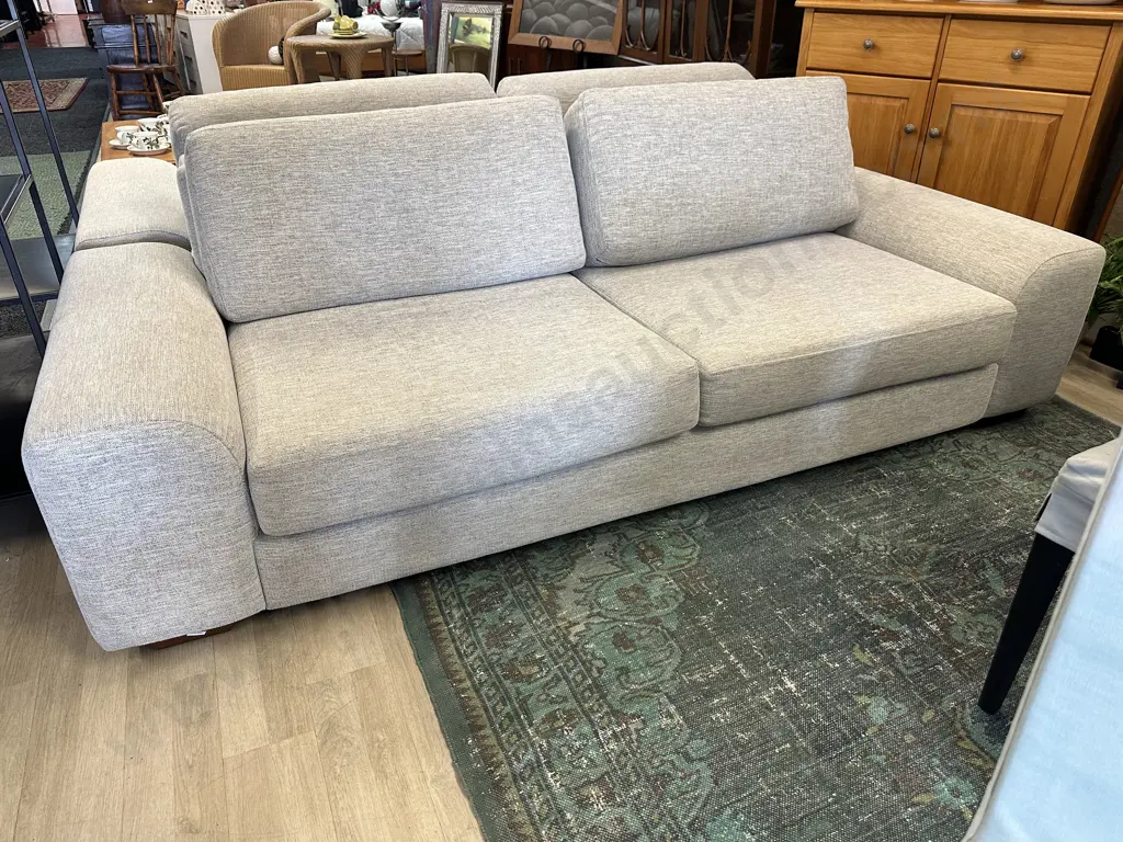Modern White & Grey Flecked Two Seater Sofa, Square Arms. L234cm Image 1++
