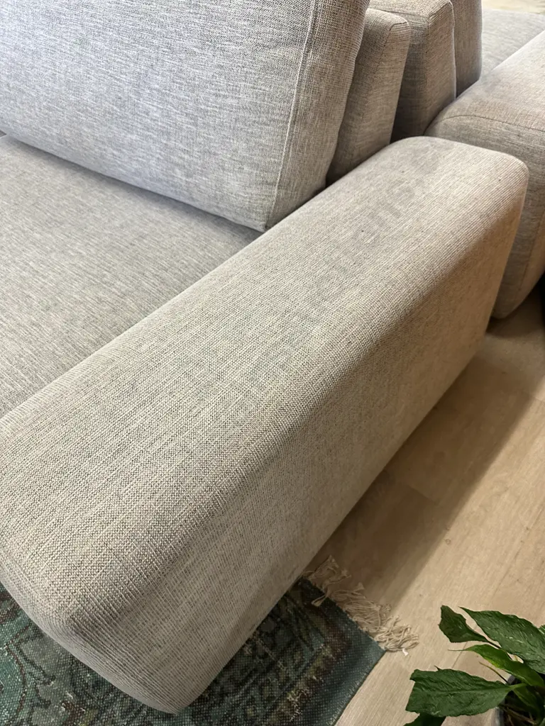 Modern White & Grey Flecked Two Seater Sofa, Square Arms. L234cm Image 1++