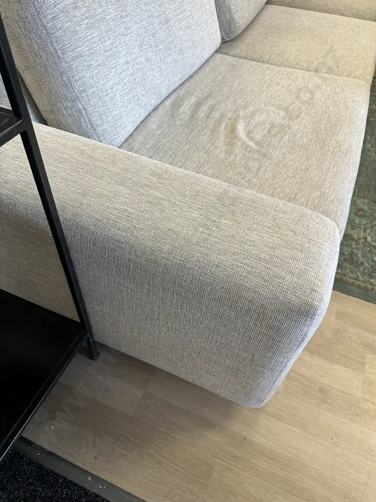 Modern White & Grey Flecked Two Seater Sofa, Square Arms. L234cm Image 1++