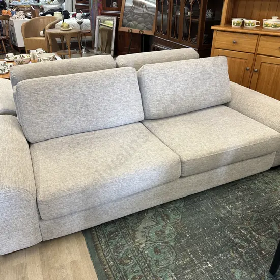 Modern White & Grey Flecked Two Seater Sofa, Square Arms. L234cm