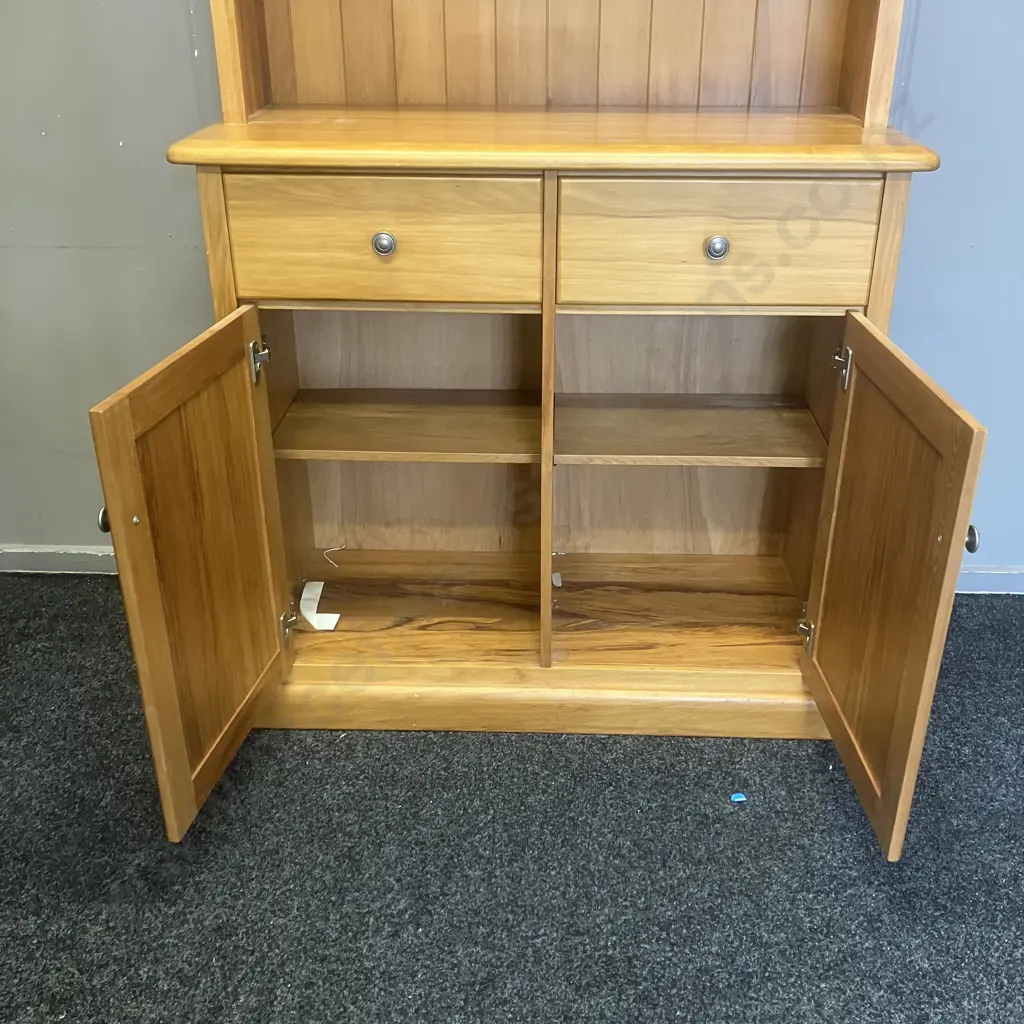 Rimu Wall Unit, 2 Drawer, 2 Door, Tongue & Groove Back, 2 Adjustable Shelves, Metal Knob Handles. H190 W106 D44cm Image 1++