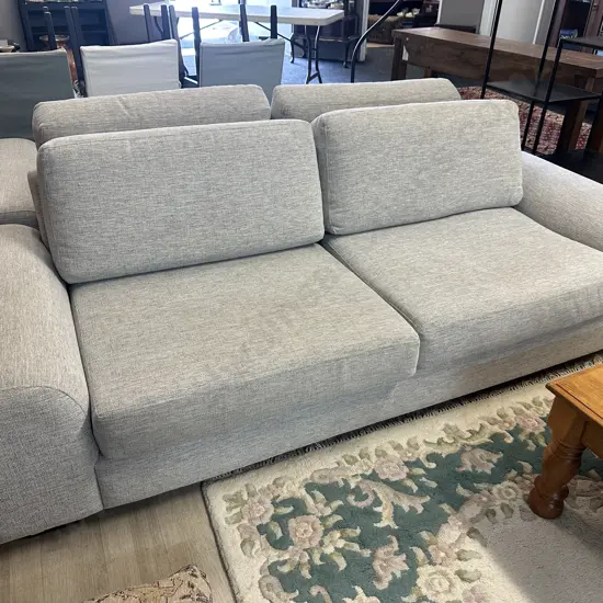 Modern White & Grey Flecked Two Seater Sofa, Square Arms. L234cm