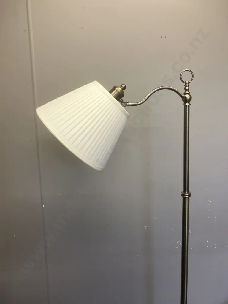 Austrabeam / Stylelux Floor Lamp With White Fabric Shade, Tilt Adjustable Head, Brushed Finish. H166cm Image 1++