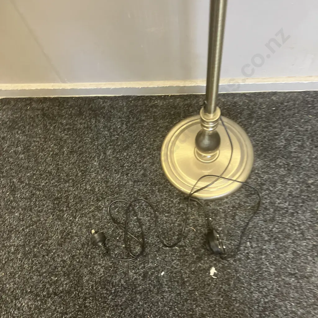 Austrabeam / Stylelux Floor Lamp With White Fabric Shade, Tilt Adjustable Head, Brushed Finish. H166cm Image 1++