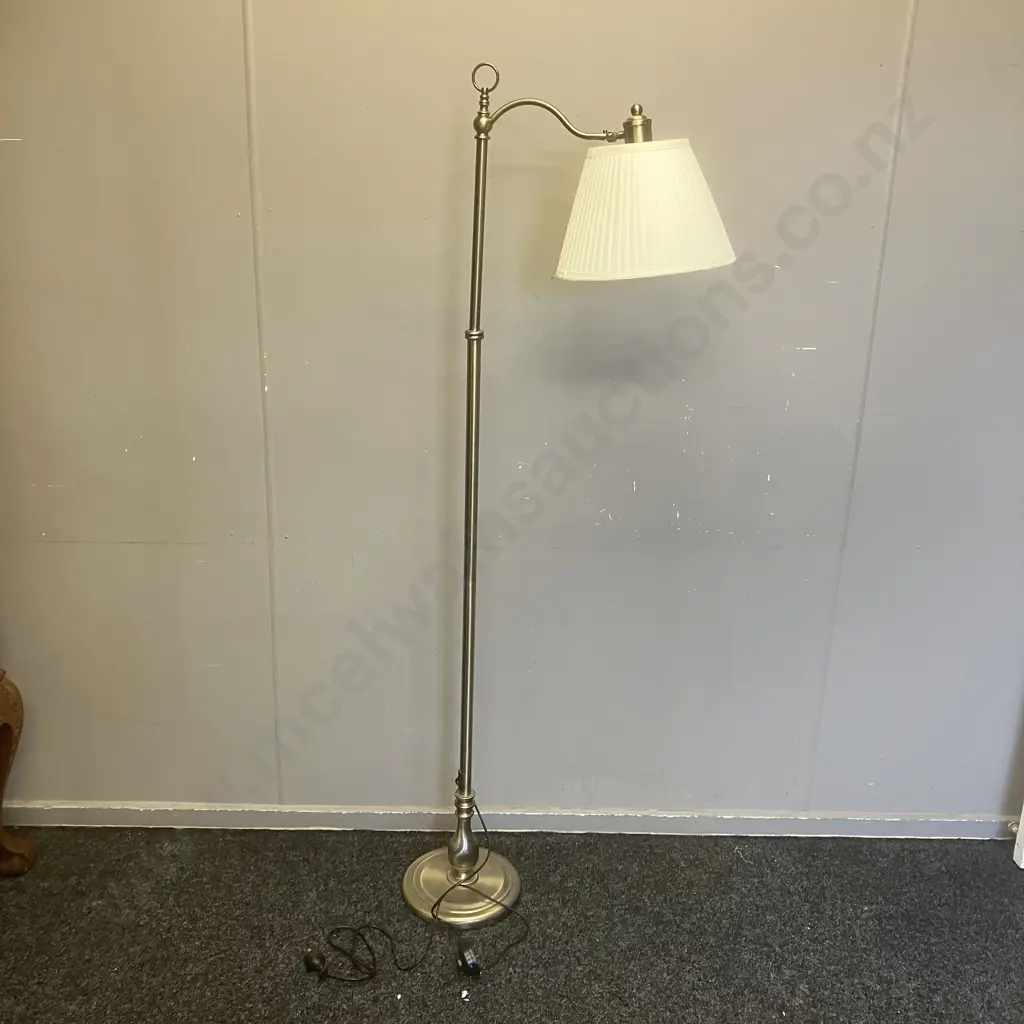 Austrabeam / Stylelux Floor Lamp With White Fabric Shade, Tilt Adjustable Head, Brushed Finish. H166cm Image 1++