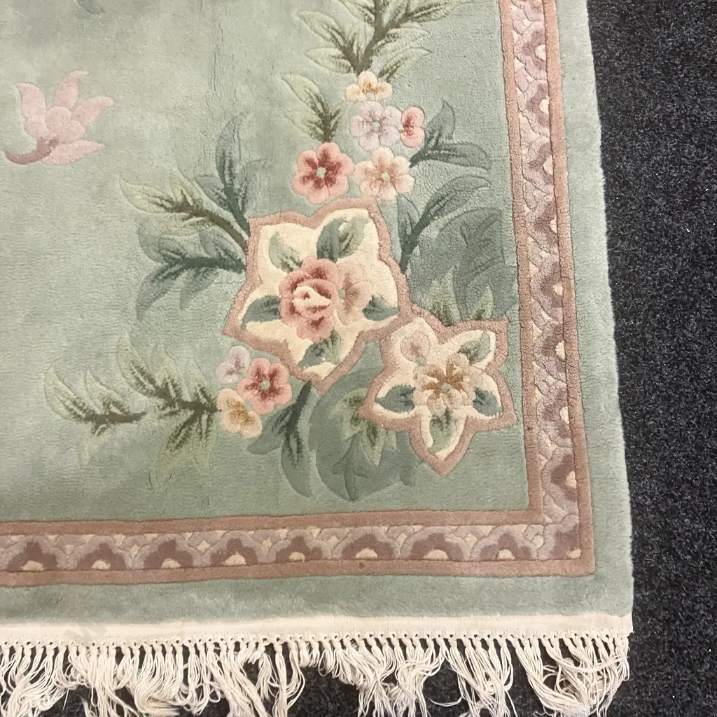 Woollen Floor Rug - 162 x 91cm Green / Burgundy Tones Image 1++