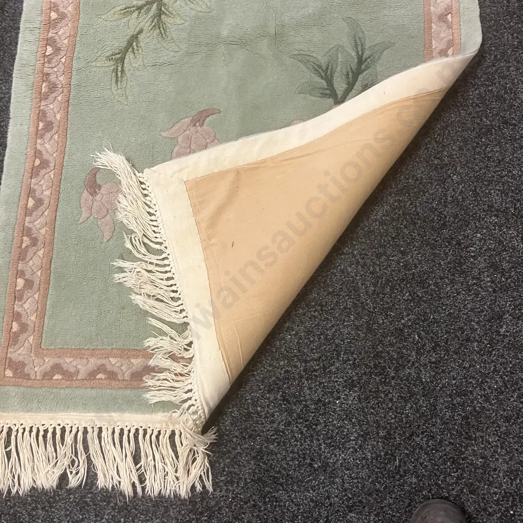 Woollen Floor Rug - 162 x 91cm Green / Burgundy Tones Image 1++