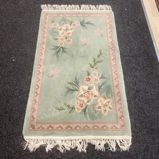 Woollen Floor Rug - 162 x 91cm Green / Burgundy Tones