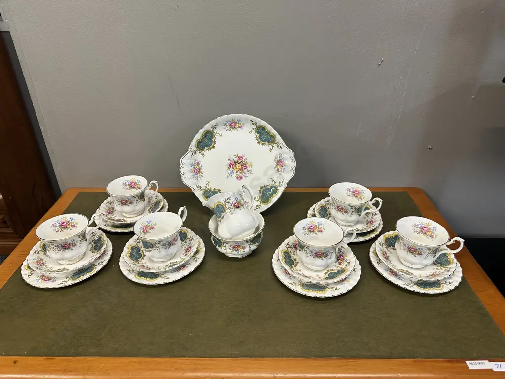Vintage Royal Albert 'Berkeley' Teaware Including Trios x6, Cake Plate, Sugar Bowl & Creamer  Image 1++