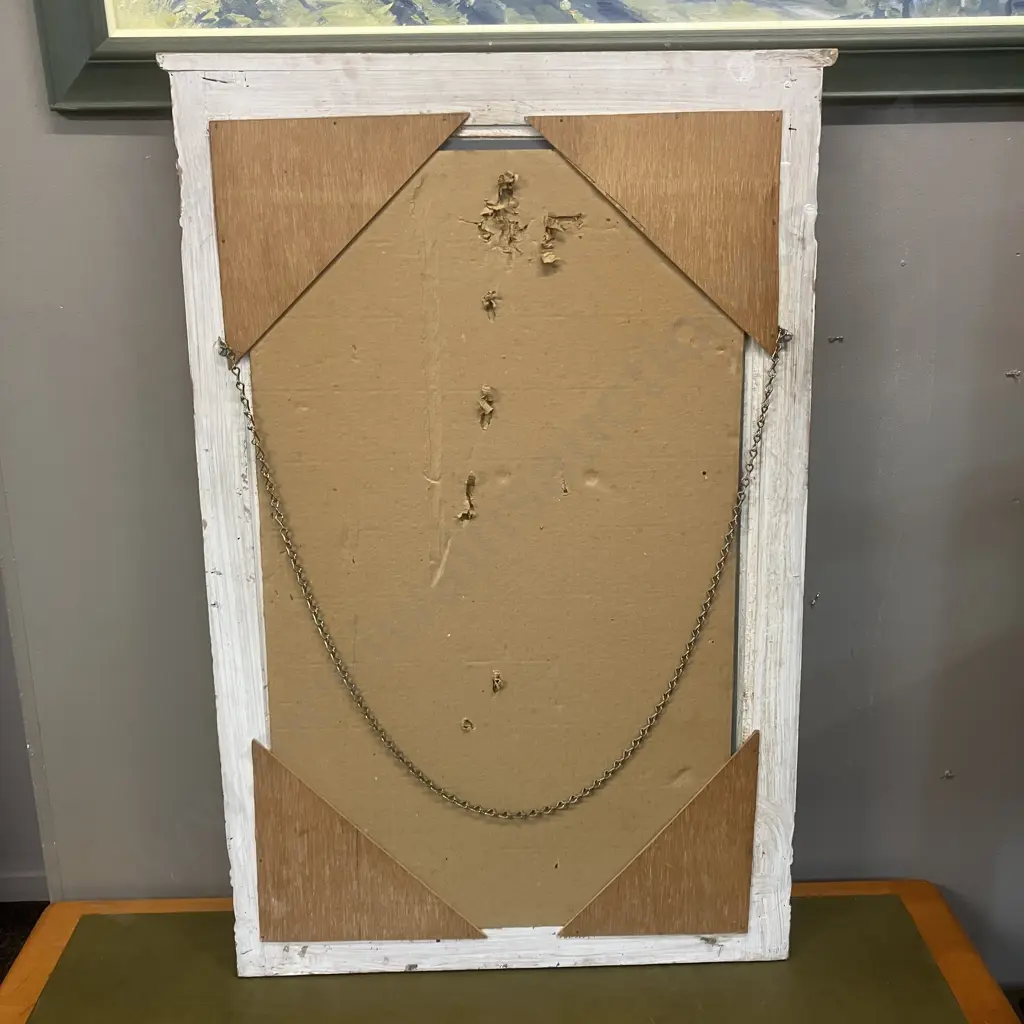 Bevelled Edge Wall Mirror In A Hand Carved White Washed Frame. 81 x 54cm Image 1++