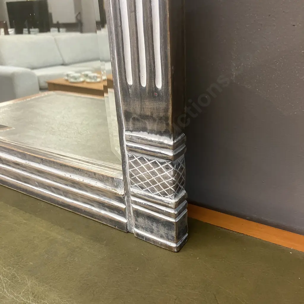 Bevelled Edge Wall Mirror In A Hand Carved White Washed Frame. 81 x 54cm Image 1++