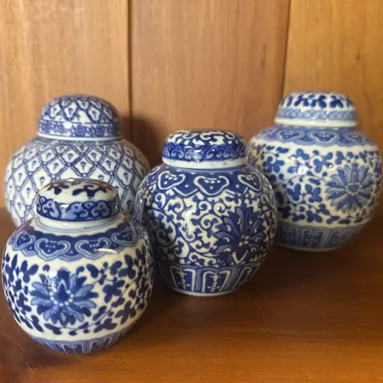 Selection Of Blue & White Vintage Porcelain Ginger Jars