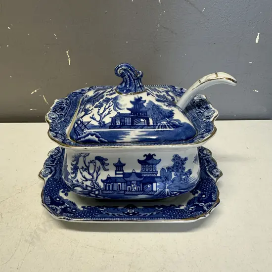 Burleighware Willow Tureen With Lid, Underplate & Ladle
