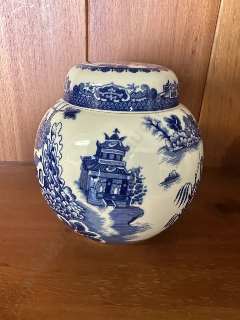 Vintage Willow R Twining & Co Blue & White Lidded Ginger Jar Burgess & Leigh Image 1++