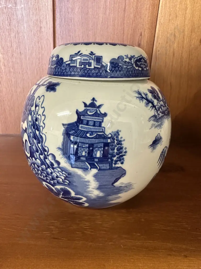 Vintage Willow R Twining & Co Blue & White Lidded Ginger Jar Burgess & Leigh Image 1++