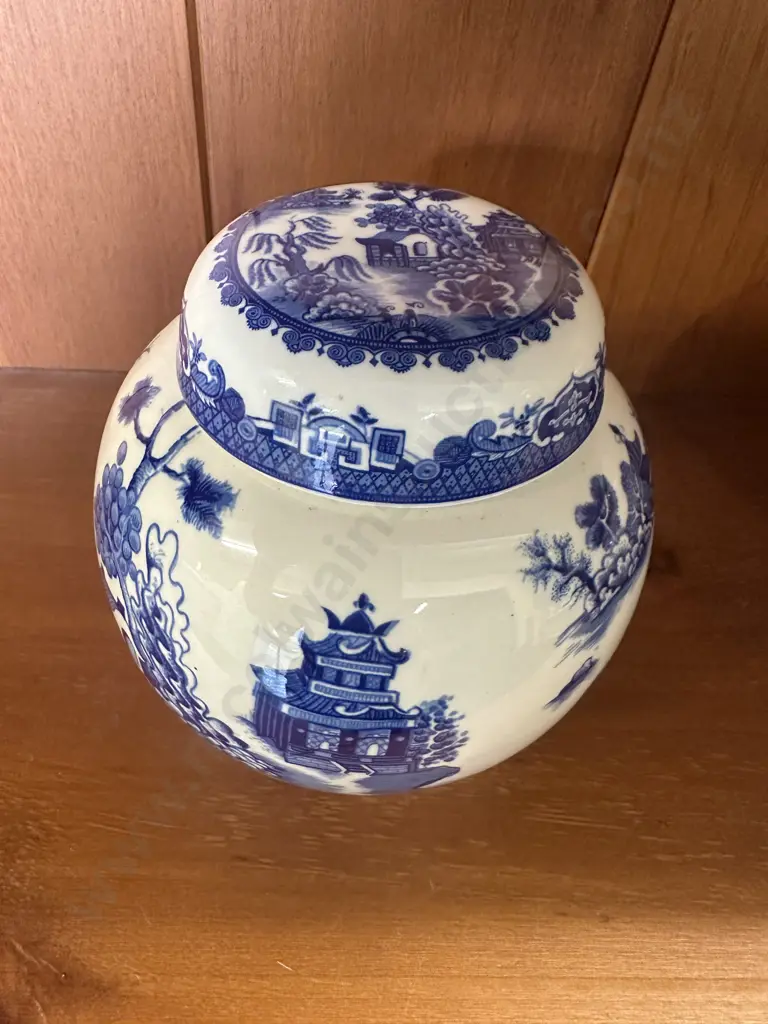Vintage Willow R Twining & Co Blue & White Lidded Ginger Jar Burgess & Leigh Image 1++