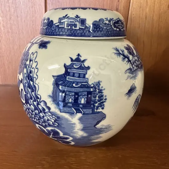 Vintage Willow R Twining & Co Blue & White Lidded Ginger Jar Burgess & Leigh