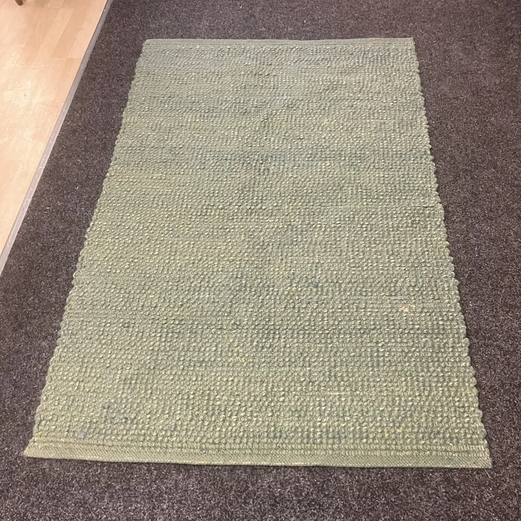 Hand Woven Floor Rug - 182 x 116cm Green & Blue Colours Image 1++