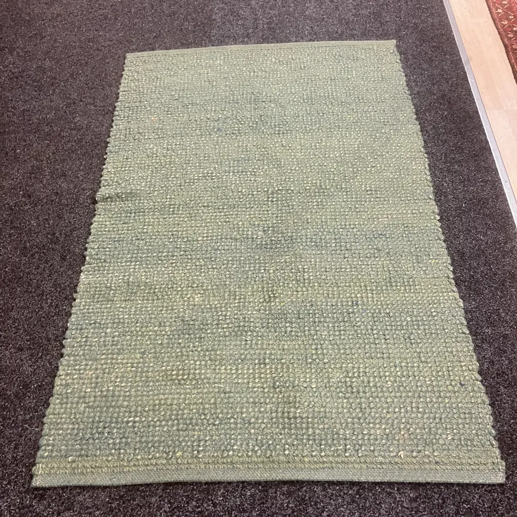Hand Woven Floor Rug - 182 x 116cm Green & Blue Colours Image 1++