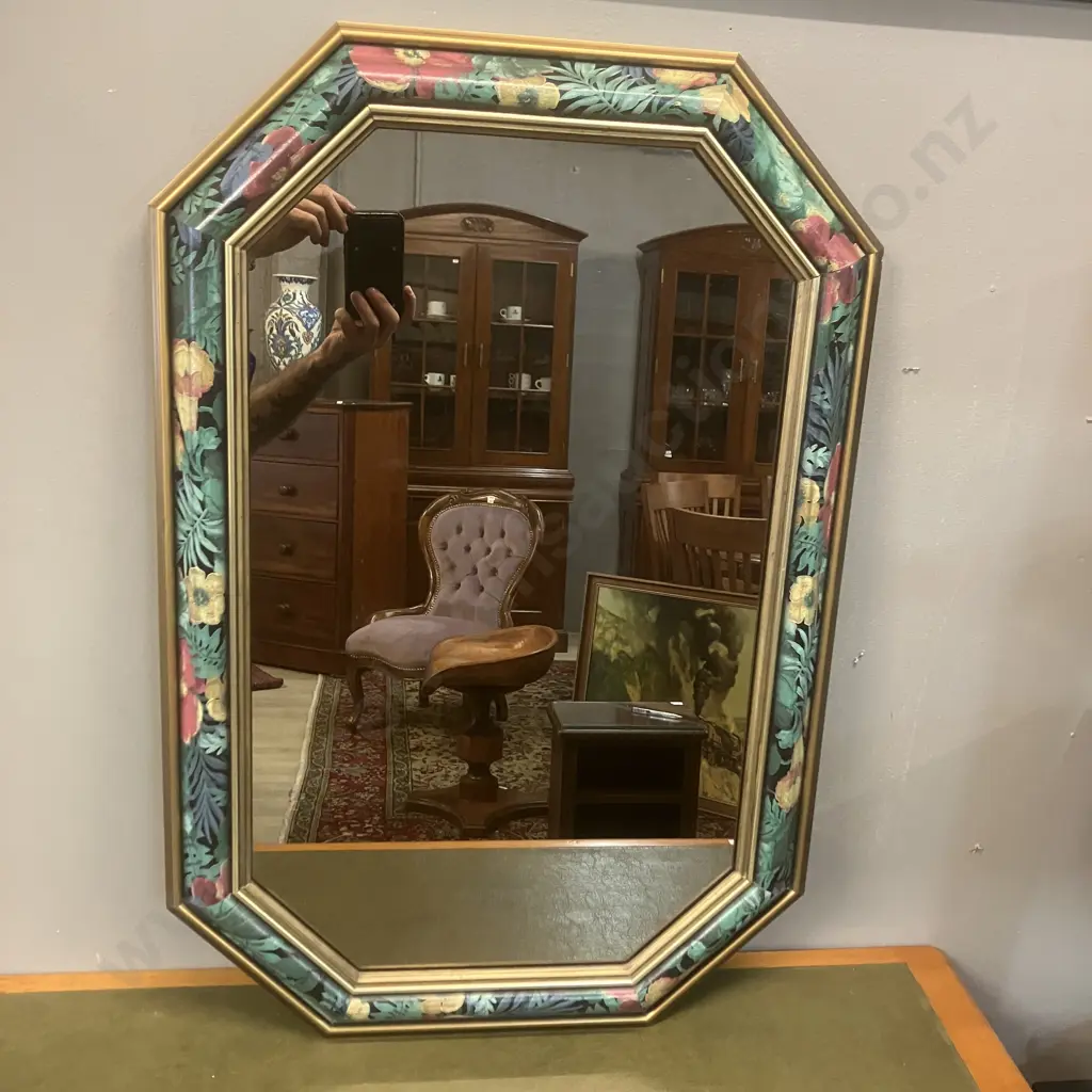 1990s Italian Hand Painted Octagonal Wall Mirror, Tinted Glass. 79 x 52.5cm Image 1++
