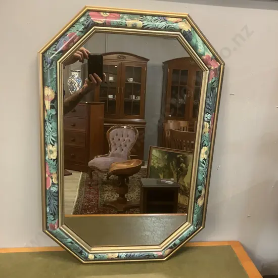 1990s Italian Hand Painted Octagonal Wall Mirror, Tinted Glass. 79 x 52.5cm