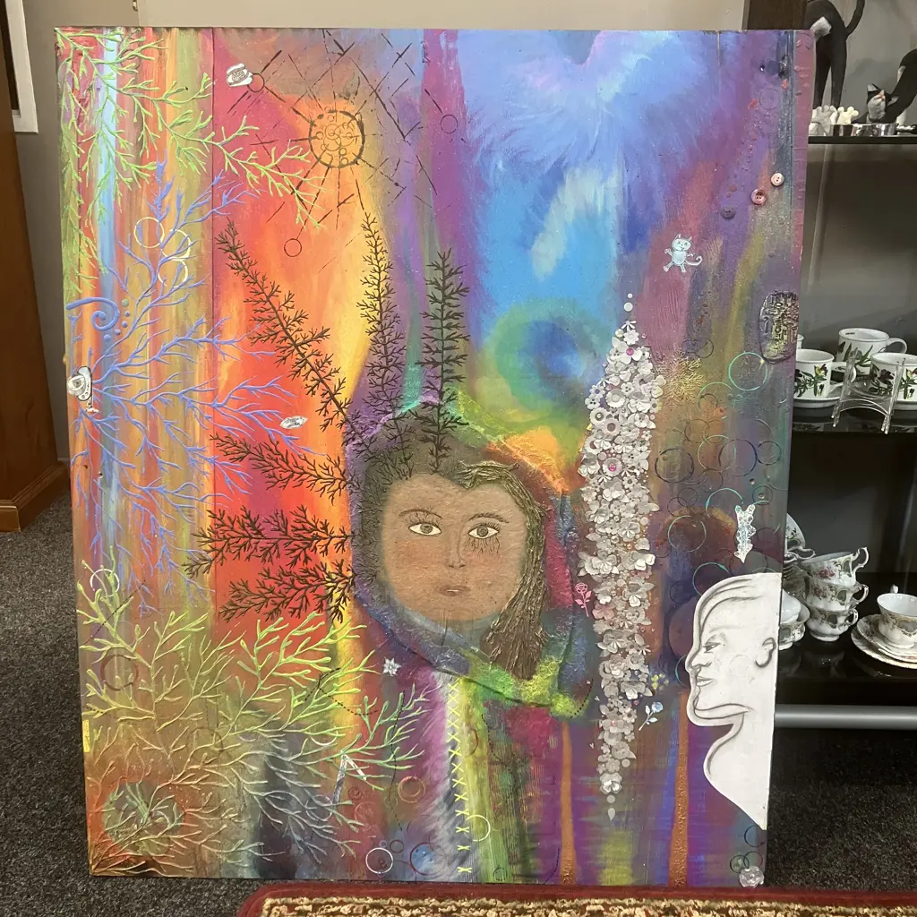 Gemma Lopes Mixed Media Original Artwork On Recycled Pallet Top. H120 W100 D1cm Image 1++