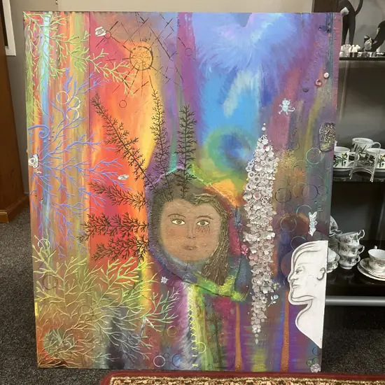 Gemma Lopes Mixed Media Original Artwork On Recycled Pallet Top. H120 W100 D1cm