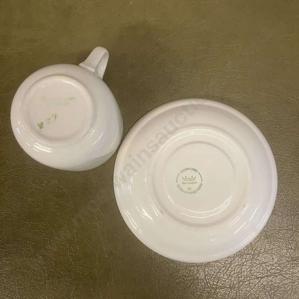 Crown Lynn New Zealand Railways Cup and Saucer - Black Logo on Grey Cup & Blue Logo On White Saucer Image 1++