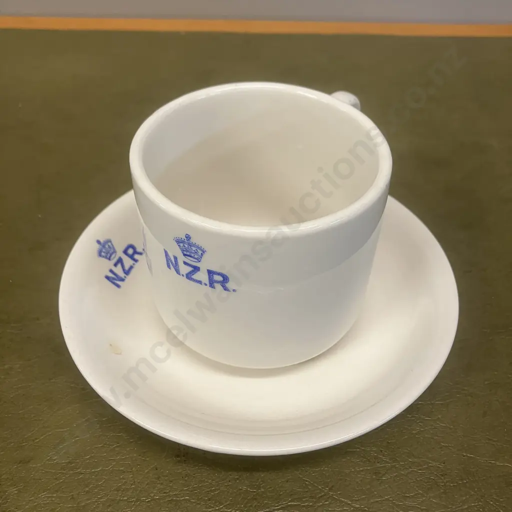 Crown Lynn New Zealand Railways Cup and Saucer - Blue Logo Image 1++