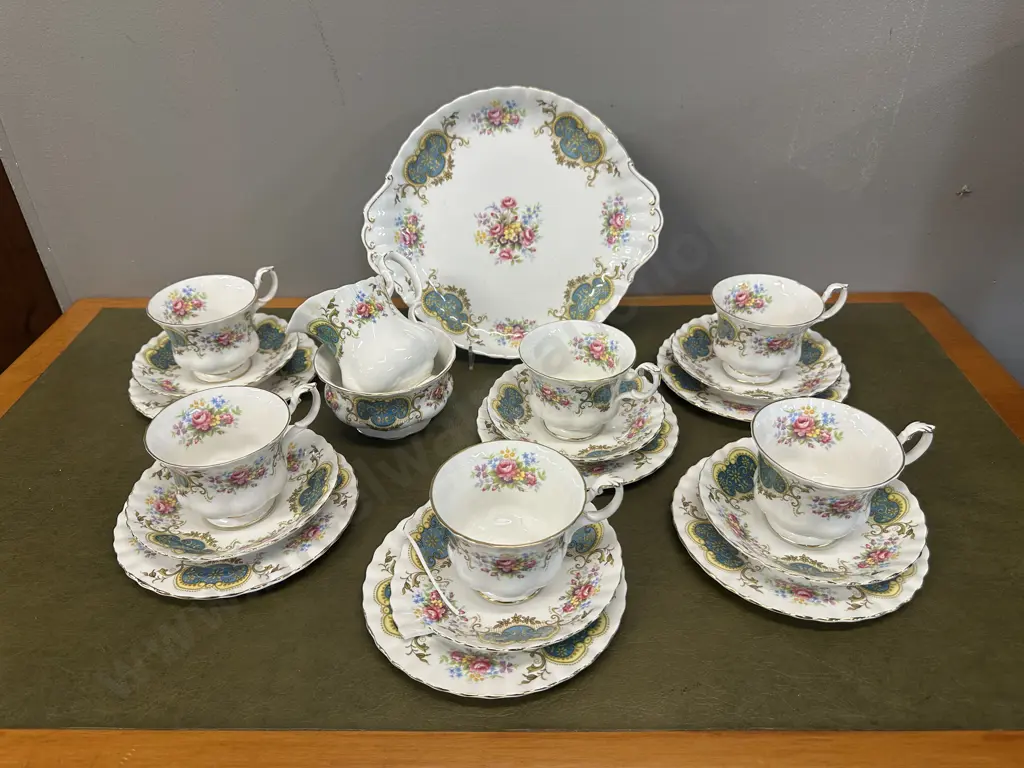 Vintage Royal Albert 'Berkeley' Teaware Including Trios x5, Cake Plate, Creamer (af), Sugar Bowl With Spare Plate (af) Image 1++