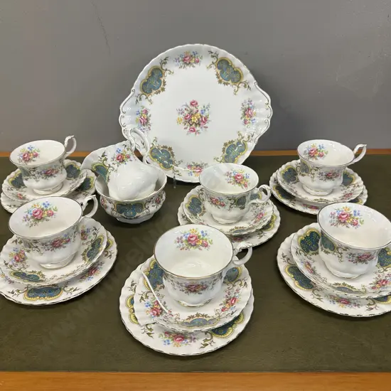 Vintage Royal Albert 'Berkeley' Teaware Including Trios x5, Cake Plate, Creamer (af), Sugar Bowl With Spare Plate (af)