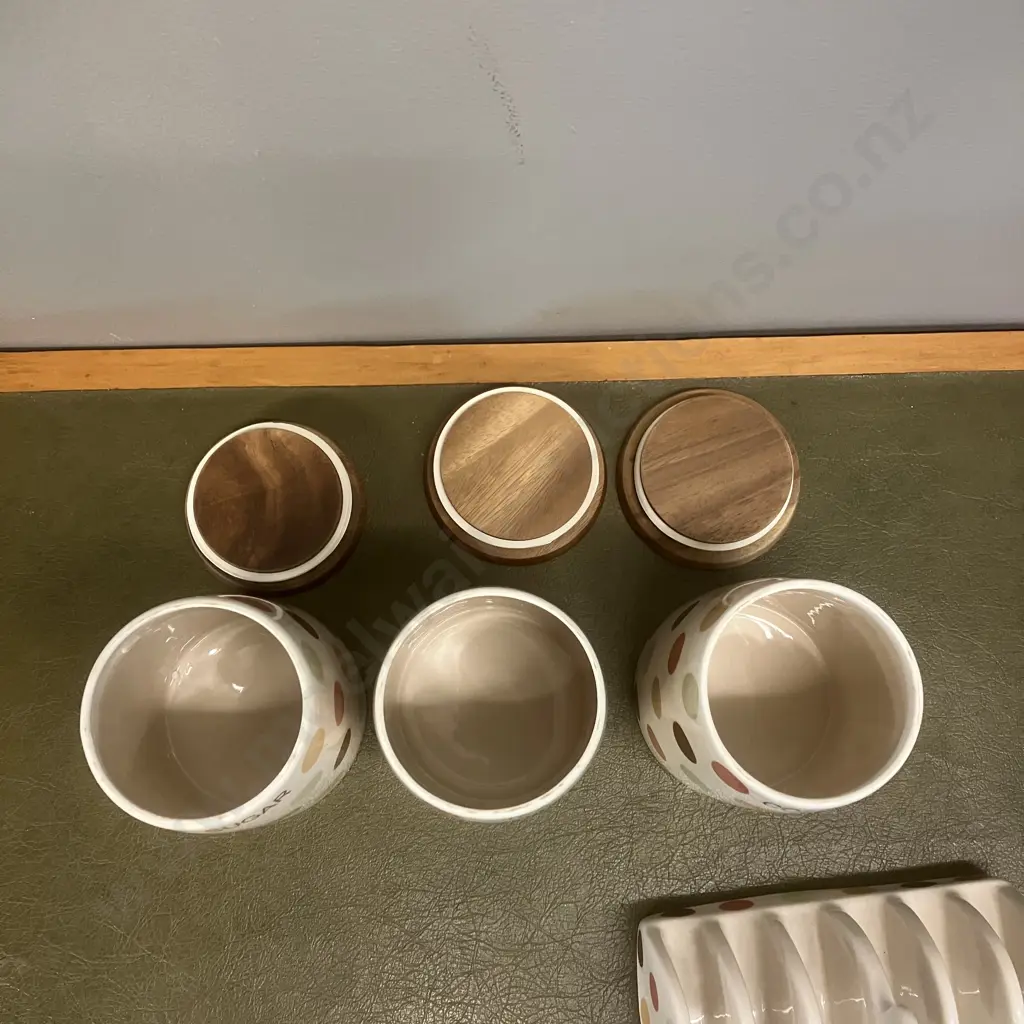 TG Vintage Ceramic Spotty Canisters With a Toast Rack Image 1++