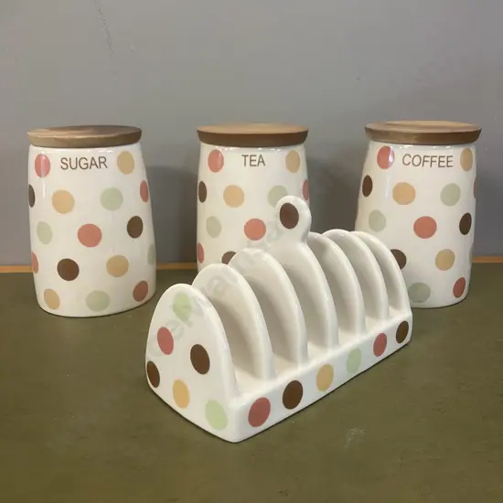 TG Vintage Ceramic Spotty Canisters With a Toast Rack